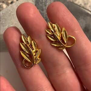 Vintage Napier Gold Plated Leaf Earrings